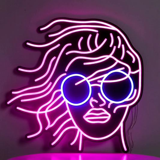 Neon woman hair and glasses