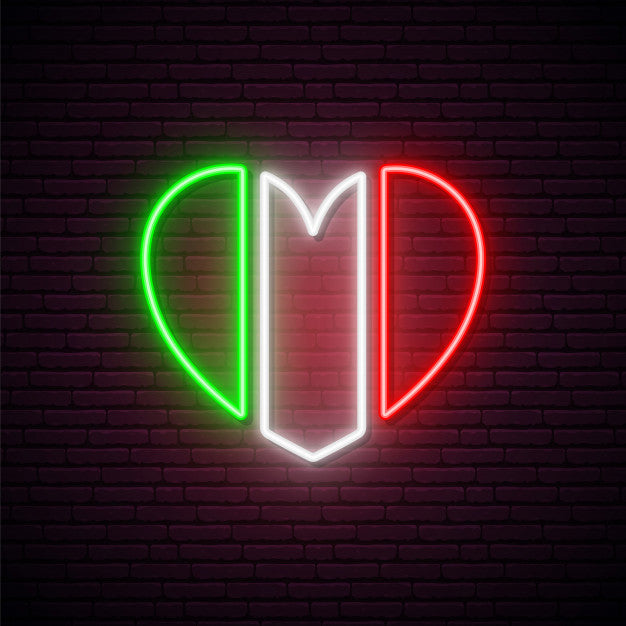 Italy Flag In Heart Shape Neon Sign