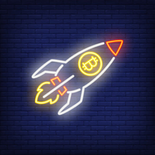 Rocket With Bitcoin Neon Sign