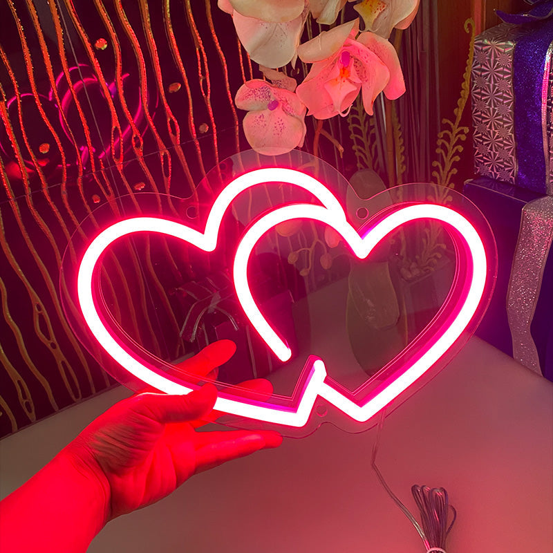 Double Love Heart Neon Signs 