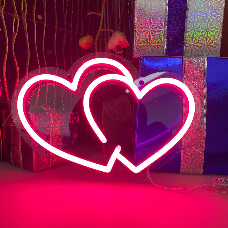 Double Love Heart Neon Signs 